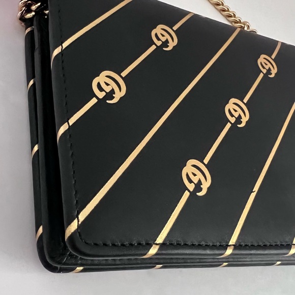 Authentic Gucci Black/Gold GG Diagonal Striped Wallet on Chain - Two Way - Picture 14 of 16